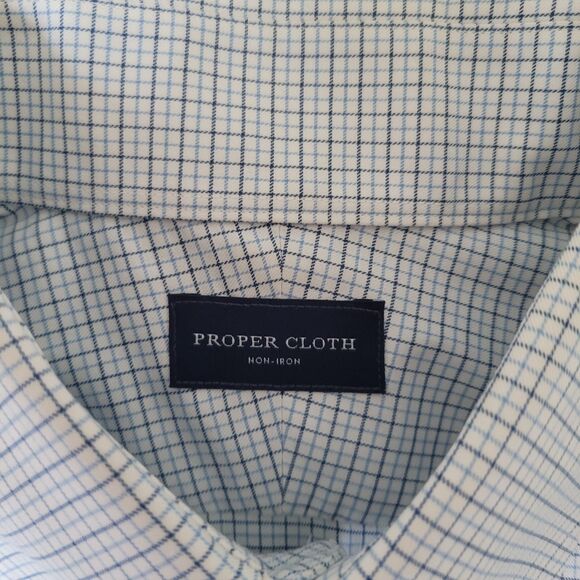 Proper Cloth Non-Iron Check Dress Shirt Men’s XL Blue White Button Down - Picture 3 of 9